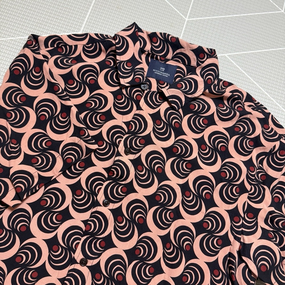 Scotch & Soda Abstract Print Button Down Shirt L Lightweight Multi Short Sleeve